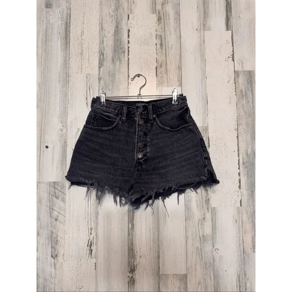 Abercrombie & Fitch Black High Button Fly Denim Shorts Womens Size 2 / 26 Frayed